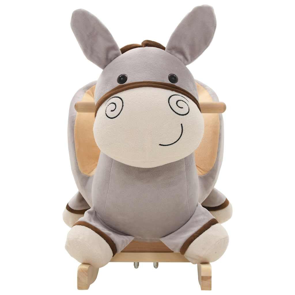 Animale a dondolo per bambini, con schienale e base in legno, morbido peluche, 60 x 32 x 55 cm, grigio