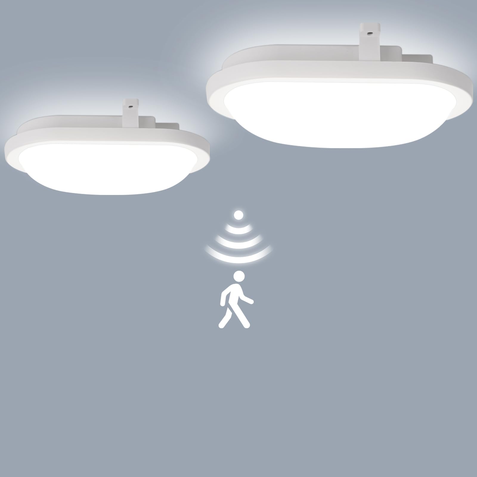 LEZOE 2PCS Plafonnier LED avec détecteur de mouvement, 18W 2200lm 120lm/W, IP54 plafond éclairage de salle de bain 4000K, Plaque étanche pour pièces humides, couloirs, sous-sols, garages et balcons