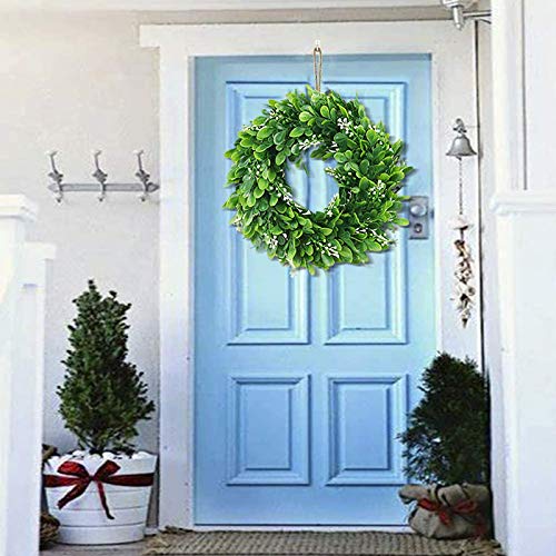image for RYGHEWE Artificial Green Leaf Wreath,Spring Summer Outdoor Green Eucal