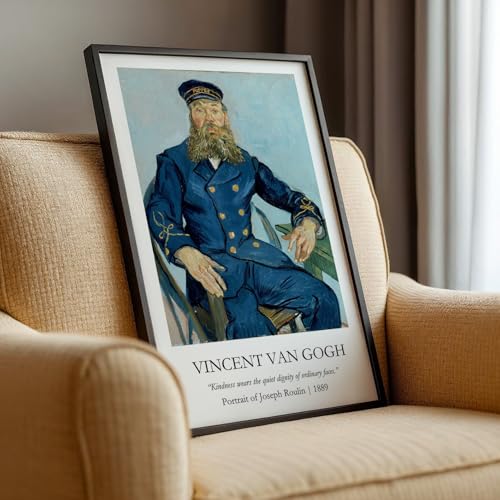 Image of Waltractive Vincent Van Gogh Paintings Framed Poster with Beautiful Quotes - Available in 33x22 and 48x33 CM - Classic Art Poster with sleek Black Frame - Elegant Home and Office Decor (Portrait of Joseph Roulin, 9x13 Inch, Framed)