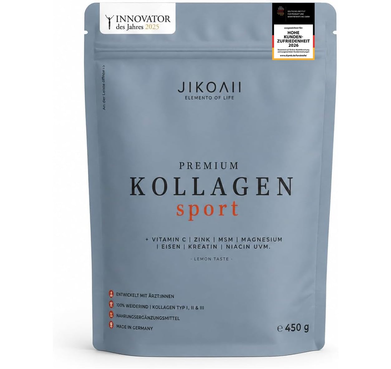 Kollagen Pulver Sport, Kreatin Magnesium MSM, 450 g, Lemon | Vitamin C, Collagen Peptide Typ I II III aus Weiderind, Kreatin Magnesium MSM, für aktive Menschen, Training & Regeneration