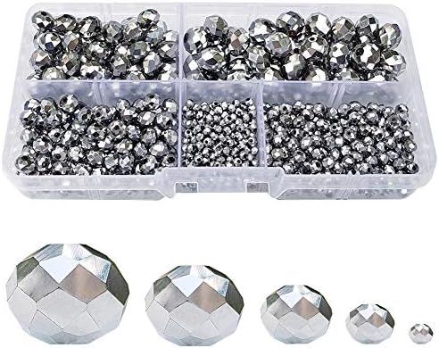 Silvery Rondelle Glass Beads for Jewelry Making, Faceted Briolette Crytal Spacer Beads for Bracelet Necklace Earring (2mm 4mm 6mm 8mm 10mm Mixed Sizes, 1000pcs)