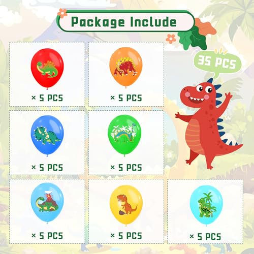 Image of 35 Pcs Dinosaur Balloons Party Decorations, 12 Inch Colorful dino balloons Theme Latex Balloon Bouquet for Kids Girls Boys for Birthday Party Supplies Decoration