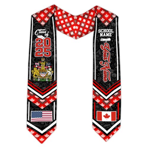 MonkeyVan Custom Canada Graduation Sash 2025, Personalized Canadian Flag Graduation Stole, Class of 2025 Canada Sash S143