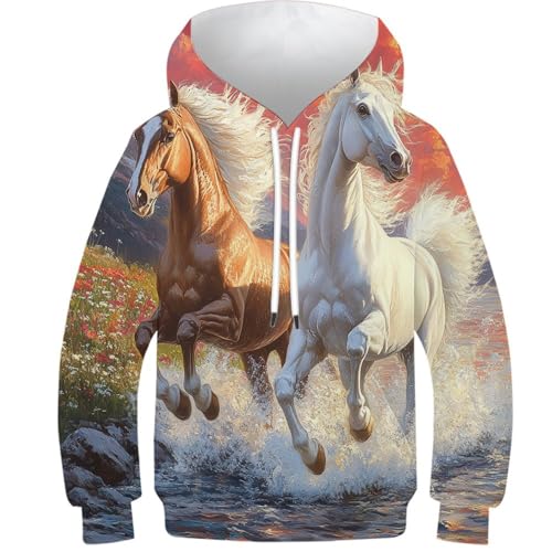 Sweat à capuche motif cheval cadeau idéal hiver pour ado fille et garçon