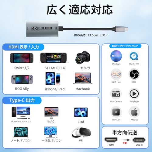 Guermok 4K USB3.0 ビデオキャプチャカード PD100W