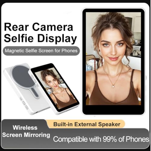 Image of Magnetic Selfie Screen with 3.97-Inch Display, 1250mAh Rechargeable Battery, Wireless Connection, USB-C, Magnetic Phone Back Camera Screen for iPhone & Android Smartphones