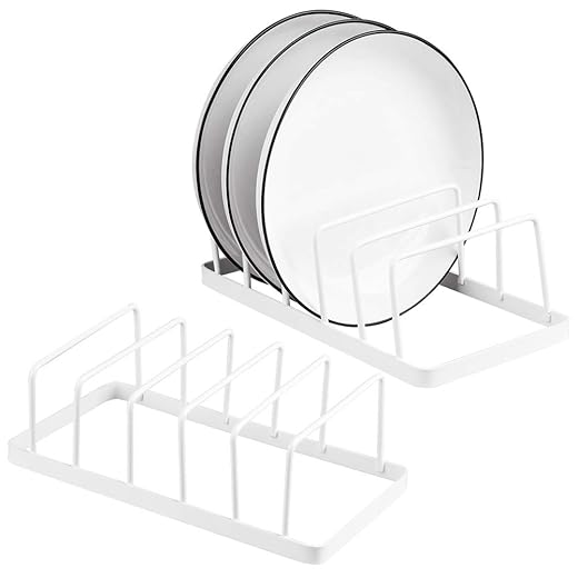 Tomorotec Dish Plate Storage Drainboard 2-Pack, Alloy Steel Kitchen Pot Lid Holder Dish Plate Drying Rack Drainer Stand Multifunctional Cabinet Organizer