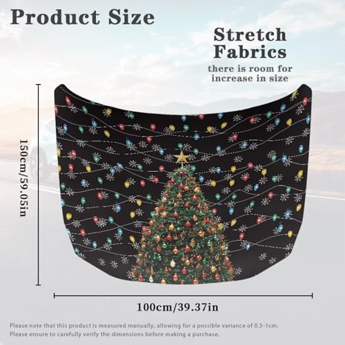 Image of Car Hood Cover Christmas,Christmas Tree Lights Car Bonnet Banner, Universal Car Hood Cover for Automobiles, Elastic Polyester, Stretchable, Patriotic Automotive Hood Covers