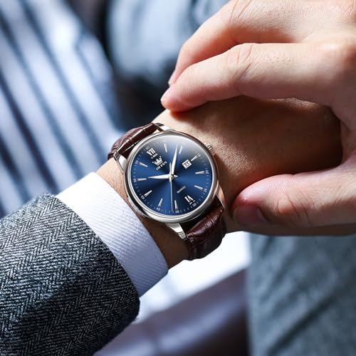 Image of OLEVS Men Leather Watches Classic Quartz Large Dial Easy Read Waterproof