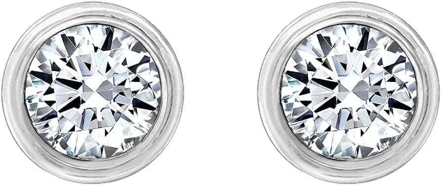 Diamonbliss Plated Sterling Silver Round Cut Cubic Zirconia Bezel Stud Earrings
