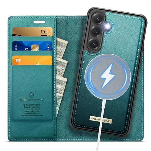 PlusnapX Wallet Case for Samsung Galaxy S24 Plus Compatible with Magsafe 2-in-1 PU Leather Flip RFID Blocking Card Holder Stand Shockproof Magnetic Detachable Cover for Galaxy S24 Plus Bluegreen