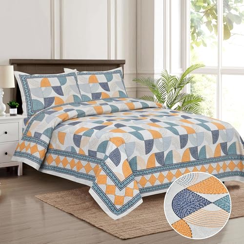 Image of Decor King Size Cotton Bedsheet | 300 TC | 100% Cotton Flatsheet King Size with Two Pillow Covers | (254 * 274 cm, Teal Blue)