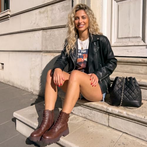 Vepose Women's Cognac Lace-Up Platform Combat Boots, Size 8, 9612 by Vepose - Used condition - Image 3