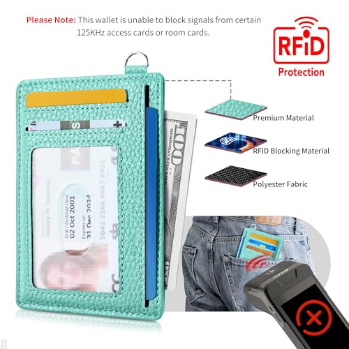 Image of Mayski Slim Wallet, Credit Card Holder for Women, Minimalist Front Pocket RFID Blocking Card Cases, Small Wallet Women Men(Litchi Ocean Green)