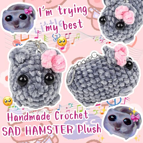 Vibbang Sad Hamster Meme Keychain, Sad Hamster Keychain with Sound, Knitted Hamster Keychain, Soft Cuddly Sad Hamster Toy - Image 2
