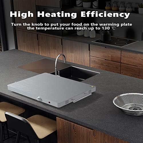 COSTWAY 64x43x6cm Food Warming Tray, Adjustable Temperature Electric Server Dish Warmer with Handle, Non-Slip Foot and Overheat Protection, Stainless Steel Food Hot Plate