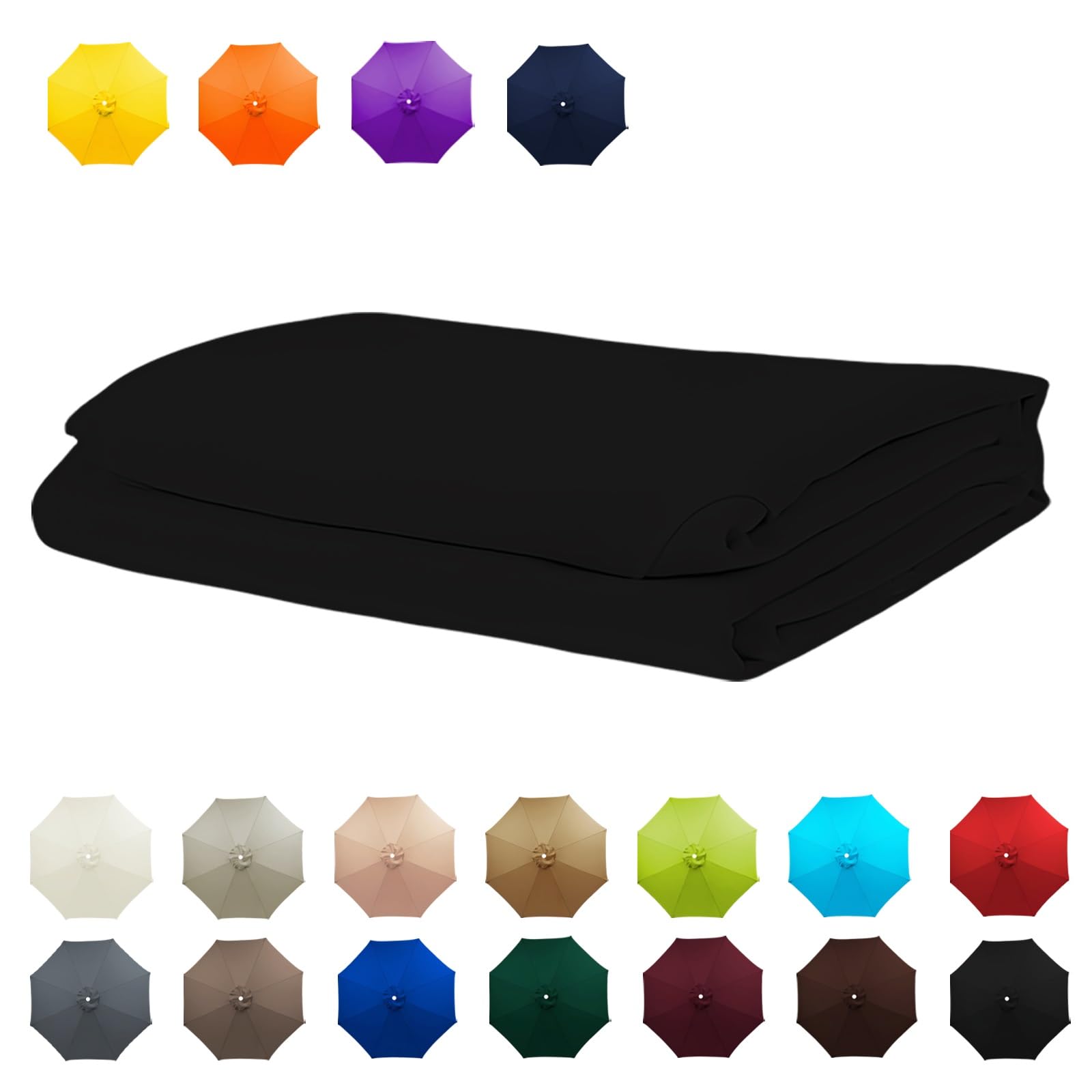 Replacement Umbrella Canopy, 6 Arms/8 Arms replacement parasol cover, Replacement Strong & Thick Umbrella Canopy, Market Umbrella Top, Outdoor Table Umbrella Cover Standby(Black,10FT/3.0M-6Ribs)