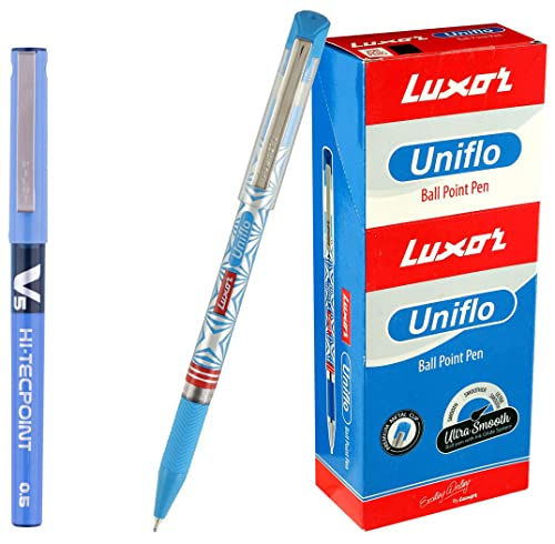 Image of Pilot V5 Roller Ball Pen Pack of 5 (Blue Ink) & Luxor UNIFLO Ball Pen Blue (20's Box)