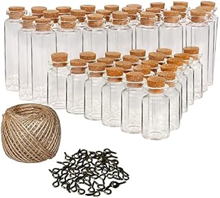 Kurtzy 50 Pack Mini Glass Bottles With Cork Stoppers, Eyelet Screws and Twine - 9ml & 18ml Jars - Small DIY Decorative Craft Vials for Wedding Favours/Decorations and Wishing/Message Bottles