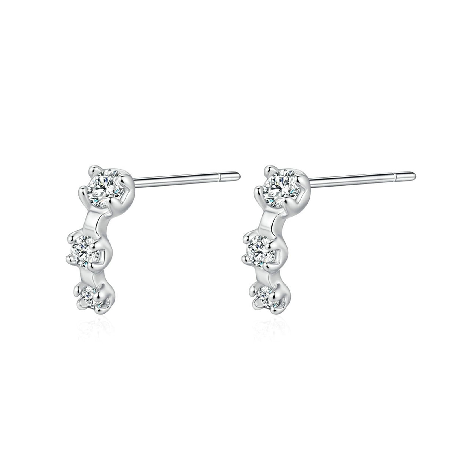 Orecchini da donna in oro bianco 14 carati, 3 pietre moissanite pendenti oro AU585