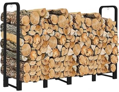 Artibear Firewood Rack Outdoor 8ft Heavy Duty Logs Holder for Indoor Fireplace Metal Wood Pile Storage Stacker Organizer, Matte Black