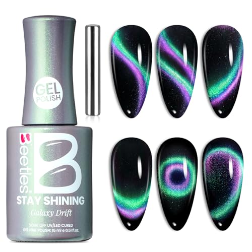 Image of Beetles Stay Shining Cat Eye Gel Nail Polish - 15ML 9D Chameleon Cat Eye Green Purple Double Magic Colors Gel Polish with Magnet Soak Off UV Galaxy Drift Collection Nail Art Design Gift for Women