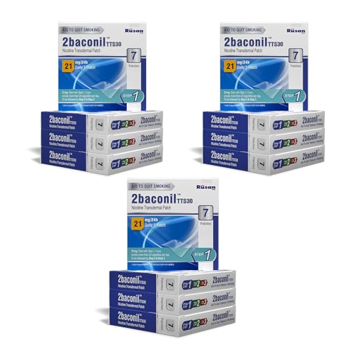 Image of Rusan 2baconil Nicotine Transdermal Patch 21mg Step 1 | 84 Patches (12x7 Pack) | 3 Month Quit Smoking Kit | Nicotine Replacement Therapy | Quit Smoking & Chewing Tobacco /Ghutka