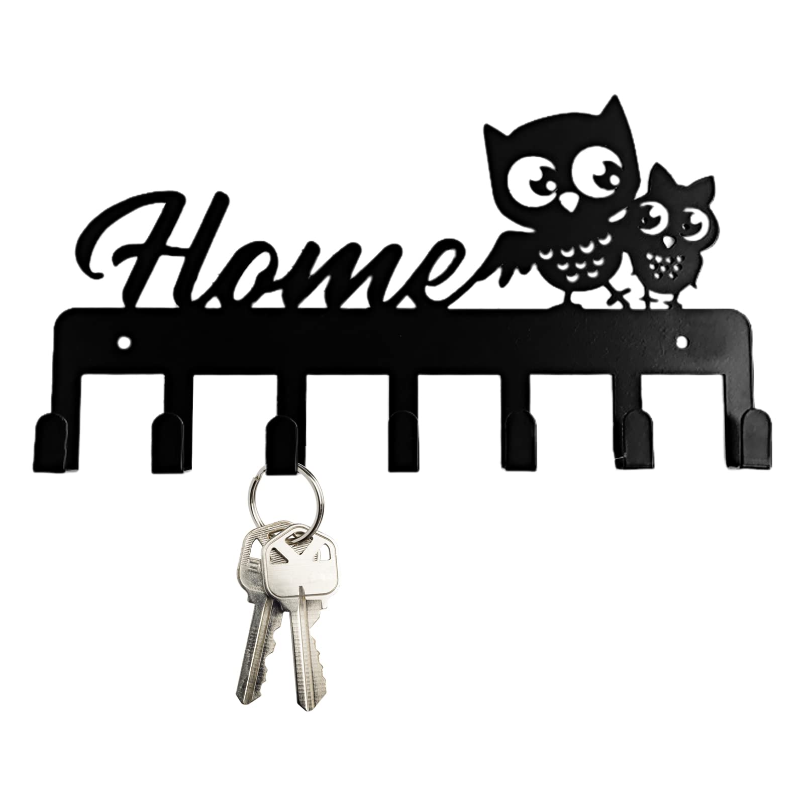 Colgador de llaves Pared Cuelga en Metal, Guardallaves Cuelga Búho Decorativo Negro Perchero de llaves, Ganchos de Metal 9 Ganchos para Cocina, Puerta de Casa (Hogar)