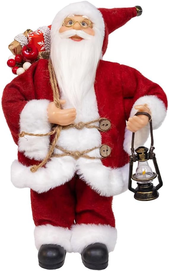 Kurt Adler 12" Standing Christmas Santa with Sack & Lantern