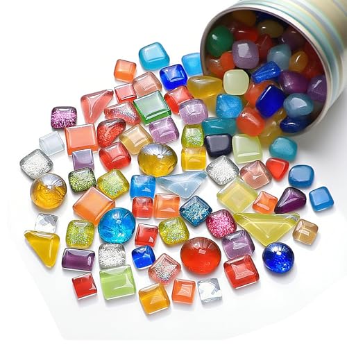 Phyxiul ガラスモザイクタイル 500g 入り 工芸品バルク各種色ランダム 不規則カット DIY 内装 デコレーション ハンドメイド クラフト(多色ミックス)（Amazon）