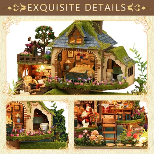 YSWOOD WORLD DIY Miniature House Kit, Mini House Building Kit with LED, DIY Miniature Kit for Adults Teen, Dollhouse Kit for Birthday Father's Day, Forest Adventure