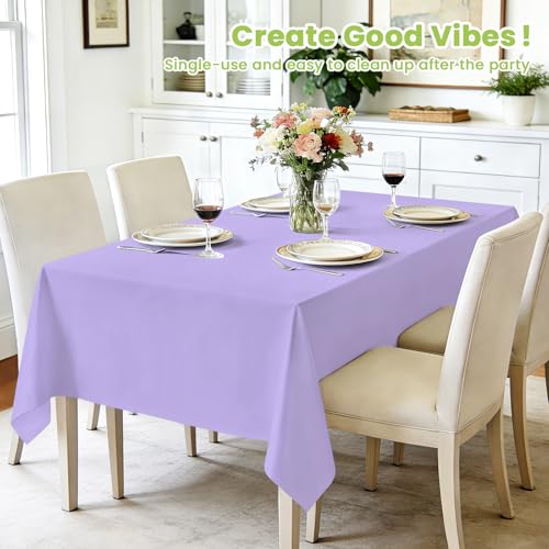 Image of Mulbozy Light Purple Plastic Table Cloth Disposable 4 Pack, 54 x 108 Inch Tablecloths Rectangle, Lavender Plastic Table Cover for Party Decor