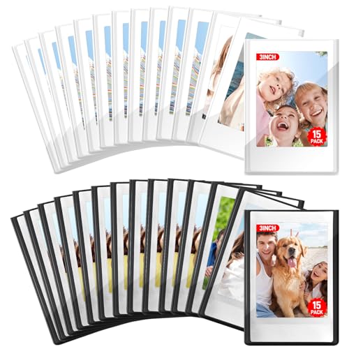 DRADERCH 30 Stück Magnet Bilderrahmen Kühlschrank 9.3x6.3 cm Magnetische Mini Fotorahmen für Polaroid Instax Mini Film Magnetrahmen für Fotos Postkarten & DIY Dekoration(Schwarz*15 Weiß*15)