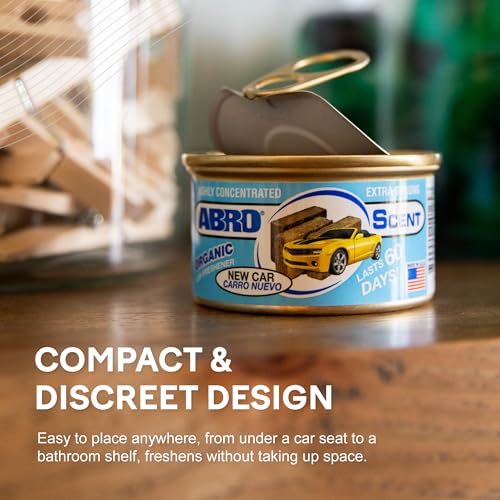Image of ABRO Car Air Freshener Cans: Spill Proof Air Fresheners for Home, Office, or Car Accessories, Lasts Up to 60 Days - 3 Pack New Car Scent