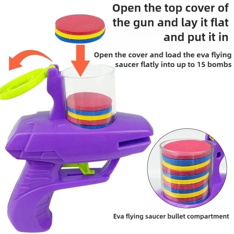 Image of Kidoyz Foam Disc Launcher Toy Gun for Kids | Flying Frisbee Foam Blaster with Stackable Magazine & Easy Trigger Action | Indoor Outdoor Fun Shooting Game | Safe Disc Shooter Toy for Boys & Girls