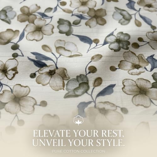 Image of SANMARINO Cloud Cotton 210 TC King Size Bedsheet with 2 Pillow Covers | Ultra Soft & Breathable | Floral Design Bedding Set | Hotel-Quality Comfort for a Luxurious Sleep | 270 x 250 cm | Eucalyptus