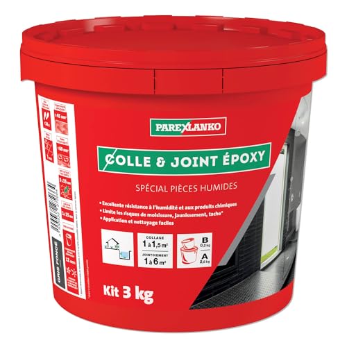 Parexlanko - Colle et Joint Epoxy - Gris foncé - Pour pose de carrelage - Anti-moisissures - Spécial pièces humides - Idéal douche et plan de travail - 3kg