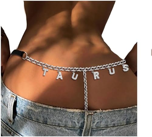 Miniatura 4 de Tanga de cintura sexy para mujer, 12 constelaciones, parte inferior de bikini, cadena para el vientre, cadena de cuerpo con diamantes de imitación