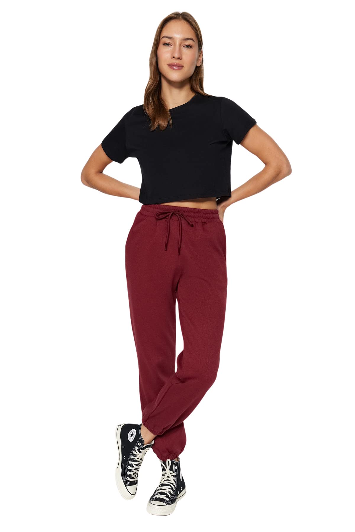 Trendyol Women Loungewear Normal Waist Skinny fit Relaxed Tracksuit Bottoms Burgundy