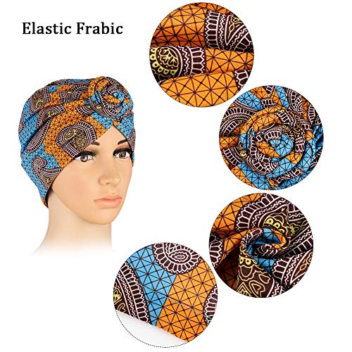 BKpearl 3 Packs Women Turban, African Pattern Knot Sleep Hat Headwrap Beanie Pre-Tied Bonnet Chemo Cap Hair Loss Hat (Style 1)