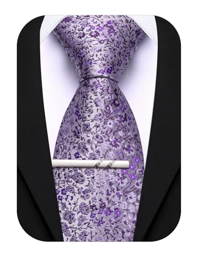 Image of Barry.Wang Floral Ties for Men Flower Necktie with Tie Clip Formal