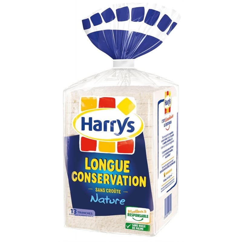 PAIN DE MIE SANS CROÛTE LONGUE CONSERVATION NATURE 325G, HARRYS, LOT DE 4