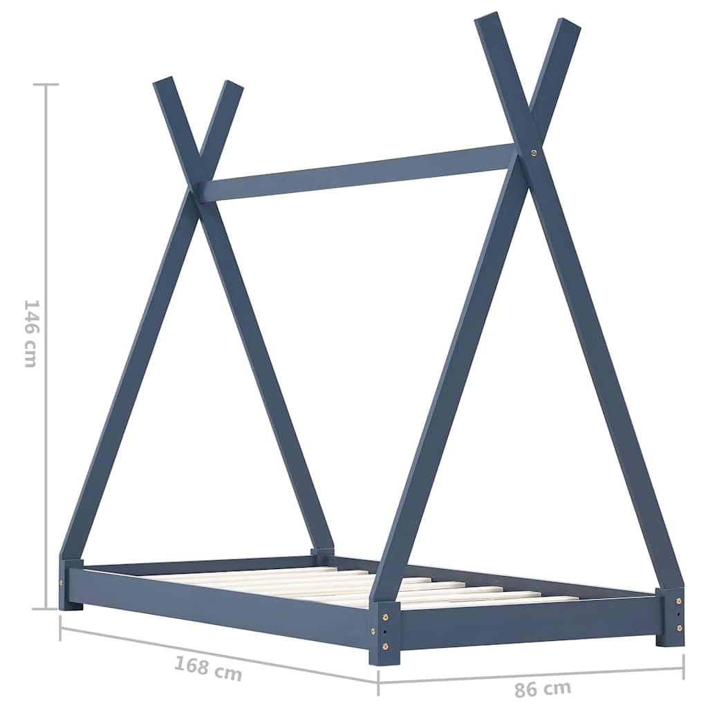 vidaXL Cadre de lit d Enfant Gris Bois de pin Massif 80x160 cm