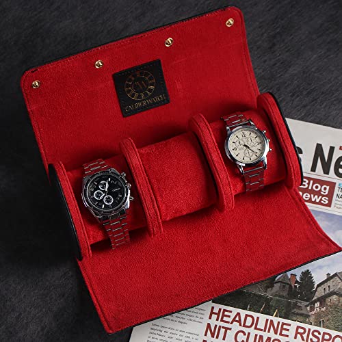 Image of Genuine Napa Leather Watch Roll Travel Case for 3 Watches - Travel Watch Rolls and Leather Watch Display Cases with Velvet Interior - Watch Storage Organizer Men's