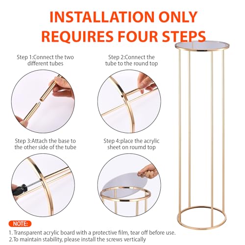 3pcs Gold Metal Cylinder Pedestal Stand, Round Display for Wedding & Party Decor, Cake Plant Vase Stand, Birthday Backdrop Column - Image 7