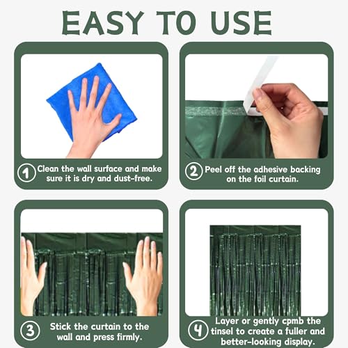 Image of Dark Green Matte Foil Fringe Curtain Backdrop Party Decorations
