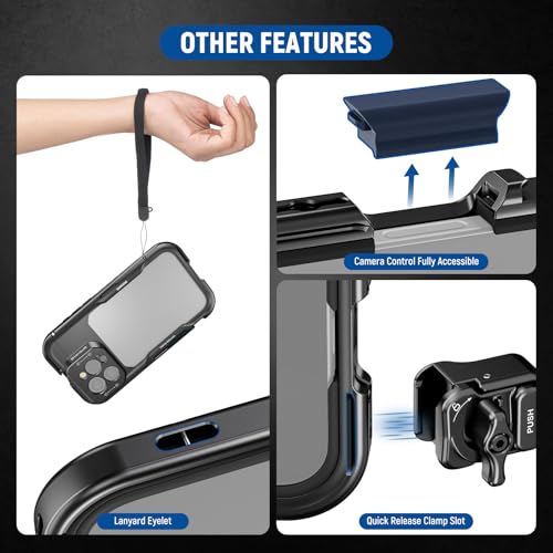 Image of NEEWER 16 Pro Max Cage, Quick Release Video Rig Phone Stabilizer Compatible with iPhone 16 Pro Max with Adapters of 67mm Filter, 17mm Lens & T Mount Lens, Full Camera Control Access, PA074