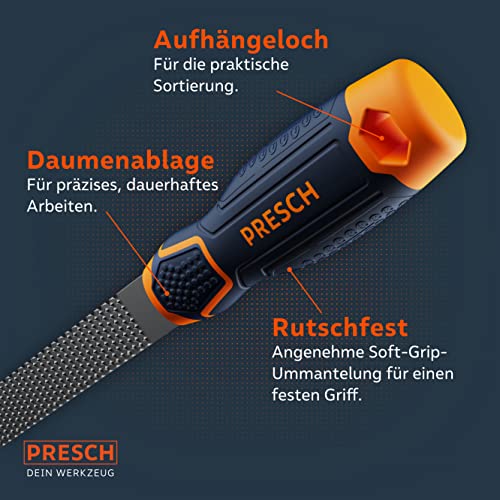 Presch Holzraspel Flachstumpf 200mm - Hochwertige Raspel mit doppelseitigem Hieb H2 für saubere Kantenbearbeitung in Hartholz oder Weichholz - Profi Holzfeile