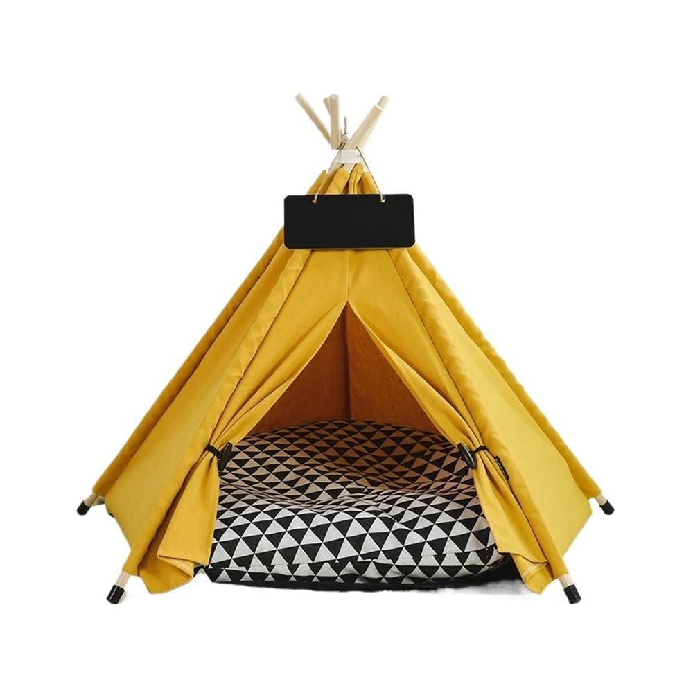 TMAOZW Pet Teepee Tent Cats And Dogs Portable Removable Washable Dog House Suitable for Pet Resting Relaxing Outdoors(Yellow,S-4-corner tent)